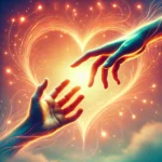 Two hands reaching out towards each other across a glowing heart, symbolising connection, love, and emotional availability. This visually represents how to attract emotionally available partners.”