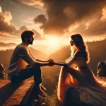 A peaceful couple holding hands during a sunset, symbolising trust and emotional connection. The serene atmosphere highlights the importance of relationship communication and couple strengthening.